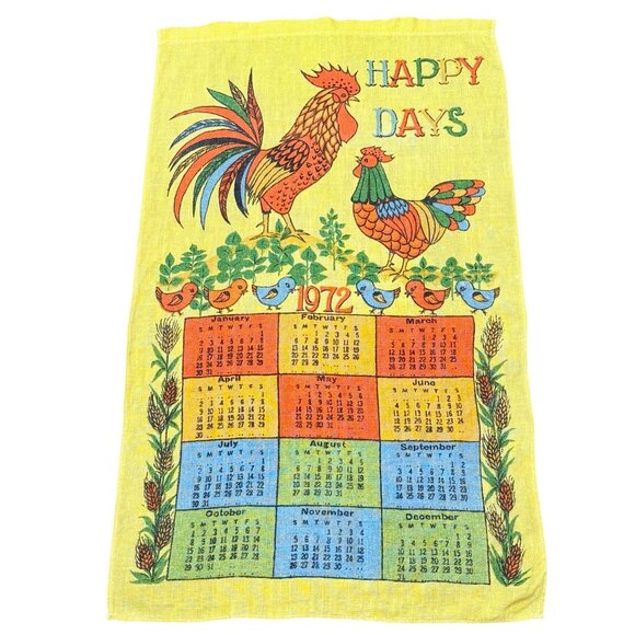 Vintage Other - 1972 Retro Rooster Linen Calander Tea Towel